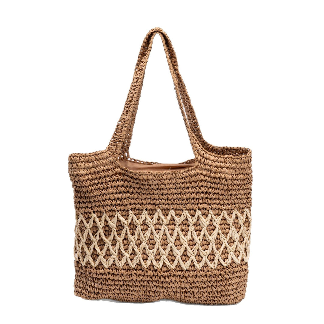 Handmade straw tote bag with decorative pattern Kalsten