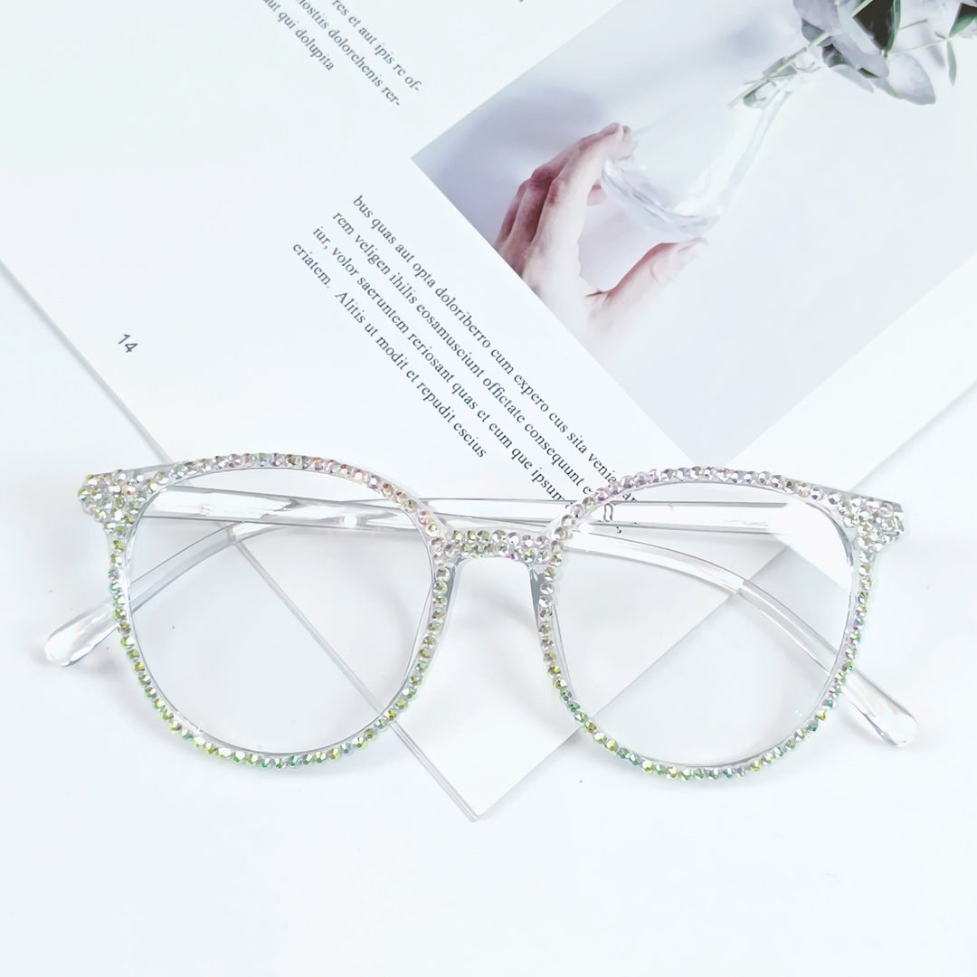 Women Stylish Cat Eye Glasses with Sparkling Rhinestone Trim Kalsten