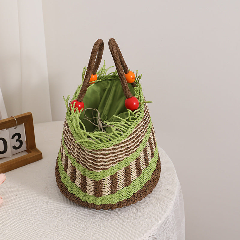 Handmade basket bag with cheerful garden design Kalsten