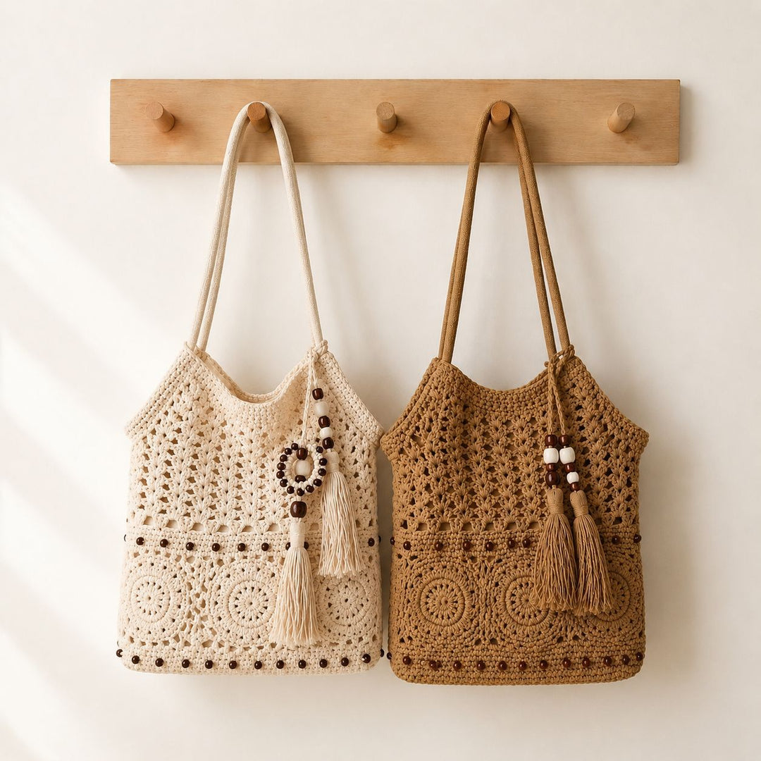 Hand-knotted shoulder bag with playful fringe design Kalsten