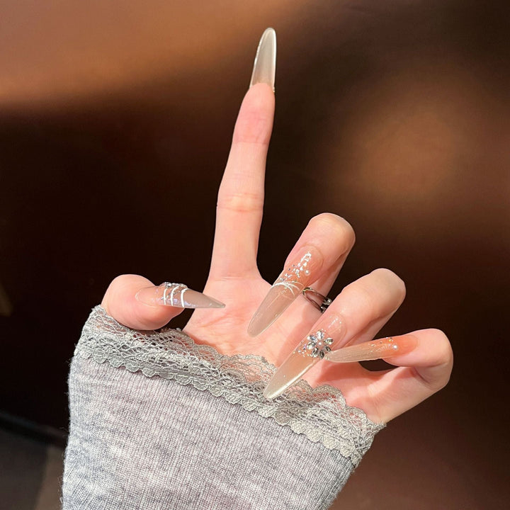Elegant Stiletto Press-On Nail Extensions with Rhinestones Kalsten