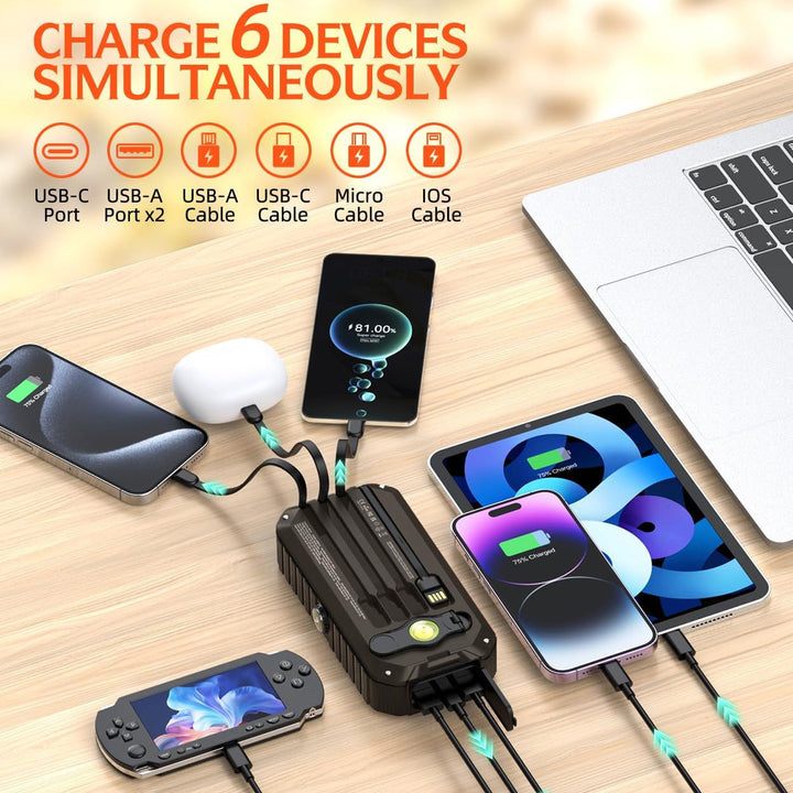 Solar Power Bank with Integrated Charging Cables and LED Flashlight Kalsten