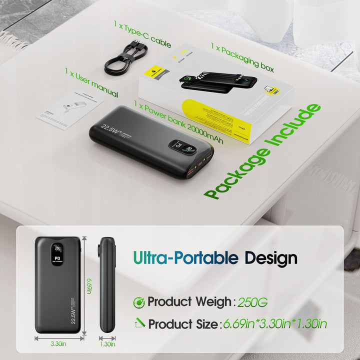 Portable power bank with integrated charging cables and LCD screen Kalsten