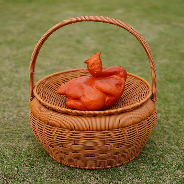 Women's Handcrafted Storage Basket with Lid and Carry Handle Kalsten