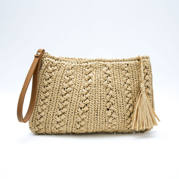 Woven natural material handbag with tassel Kalsten