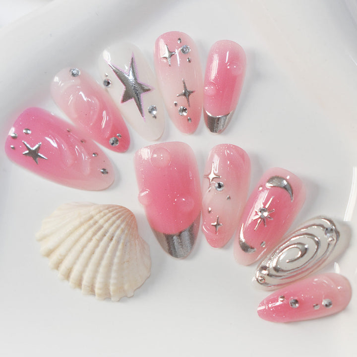 Artistic Star-Embellished Press-On Nail Design Kalsten