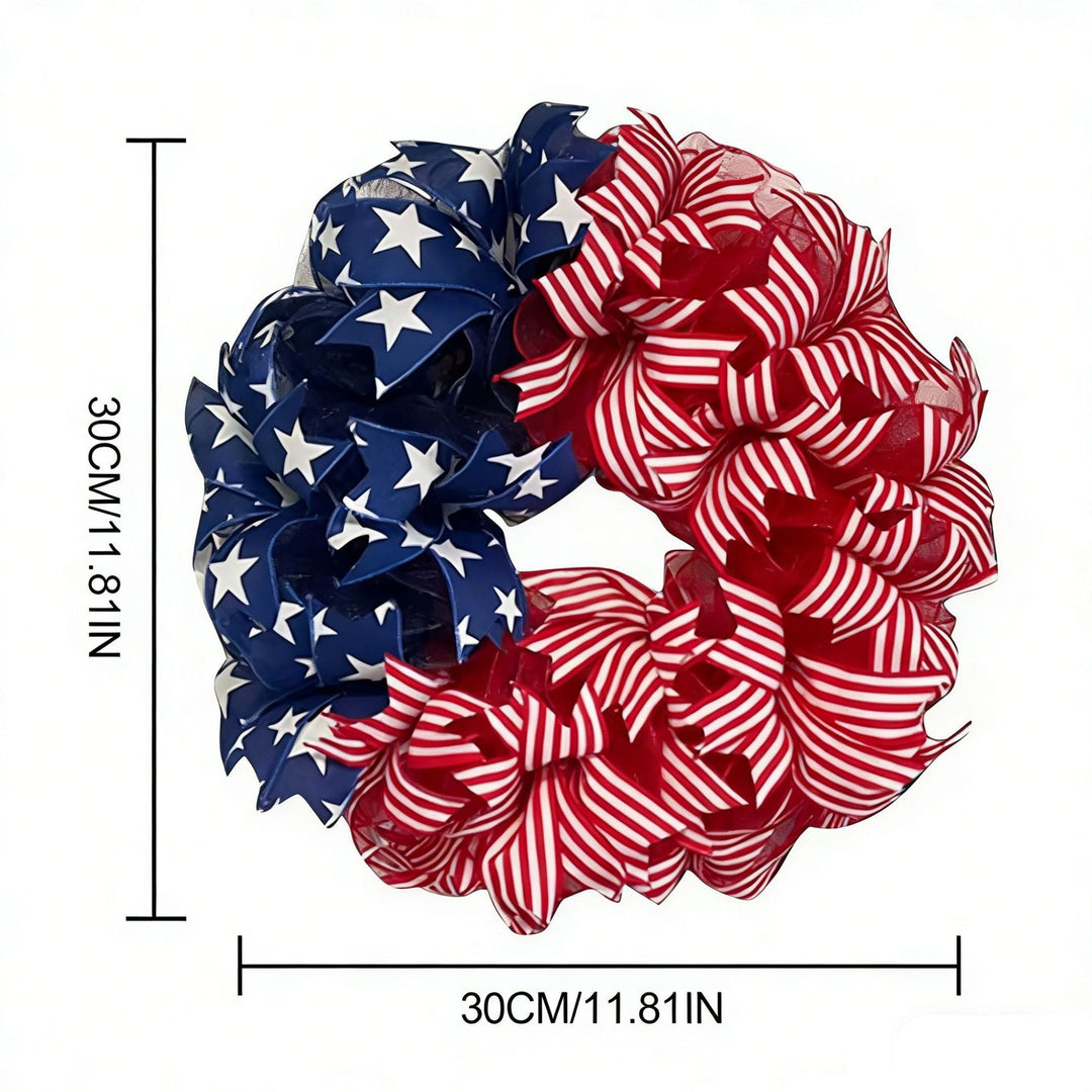 Unisex decorative door wreath with layered fabric bows and star appliqués Kalsten