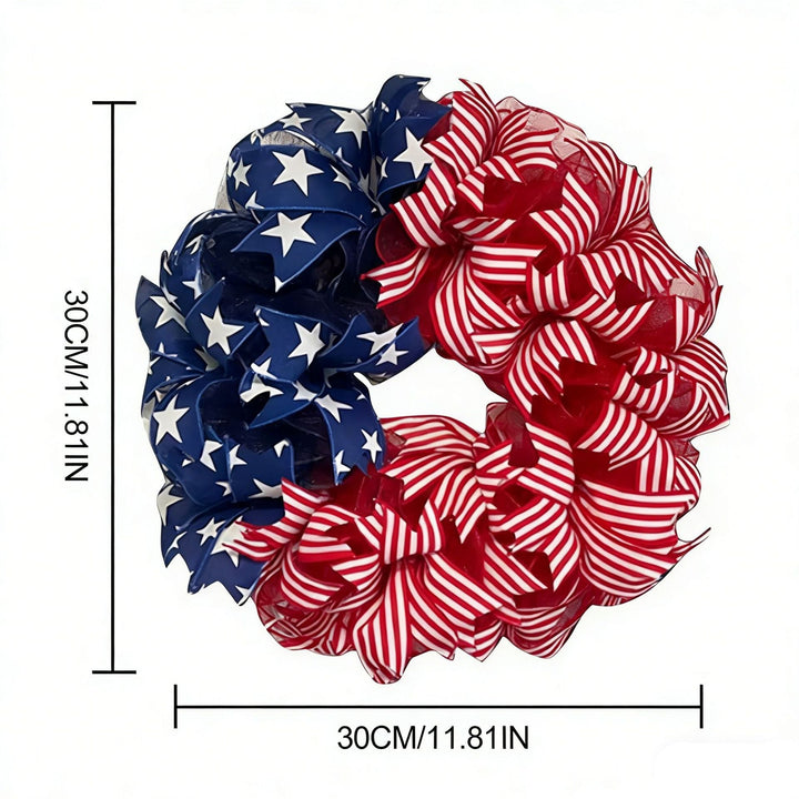 Unisex decorative door wreath with layered fabric bows and star appliqués Kalsten