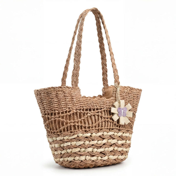 Handwoven straw bag with unique flower detail Kalsten