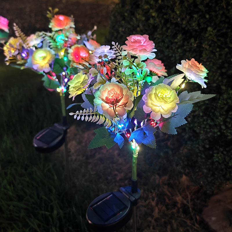 Realistic Artificial Peony Bouquet Solar Garden Stake With Dusk-To-Dawn LED And Adjustable Stem Kalsten