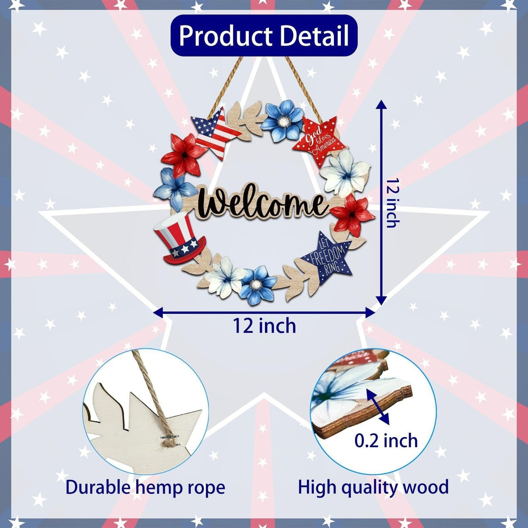Unisex nan more patriotic wooden door wreath with star and heart motifs and hanging rope Kalsten