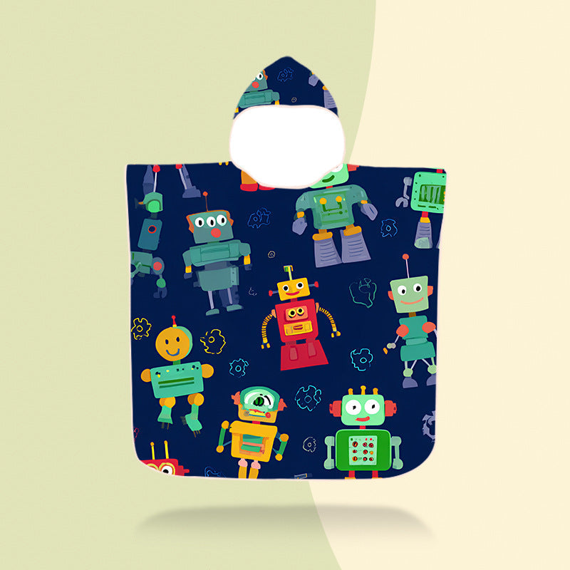 colorful hooded poncho with robot motif Kalsten
