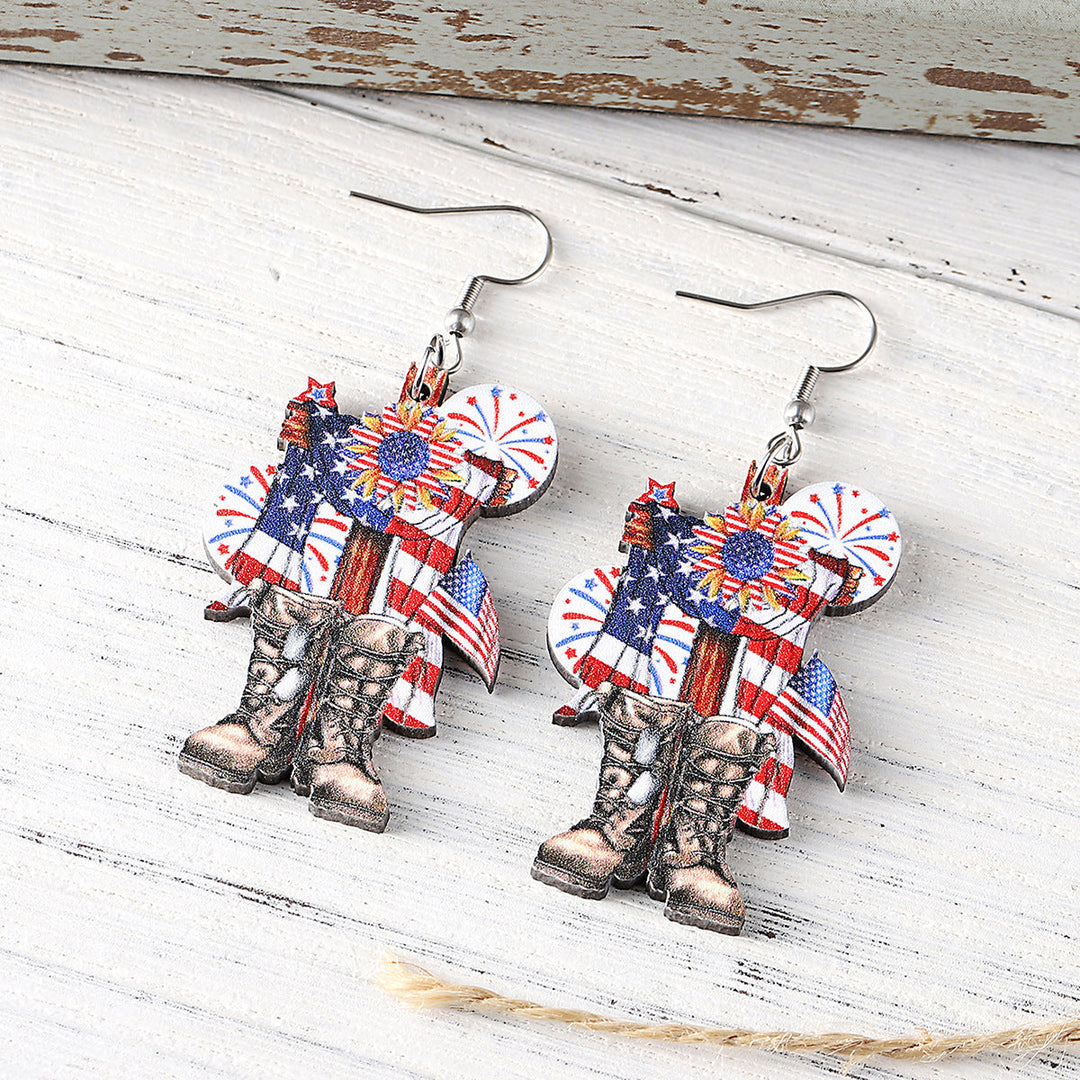 Ladies leather boot charm earrings made of lightweight wood with fish hook closure Kalsten