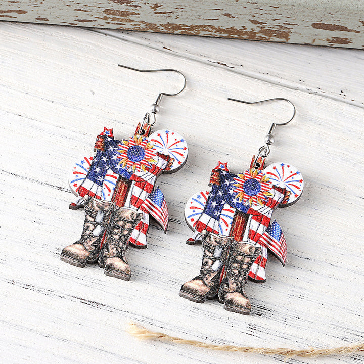 Ladies leather boot charm earrings made of lightweight wood with fish hook closure Kalsten