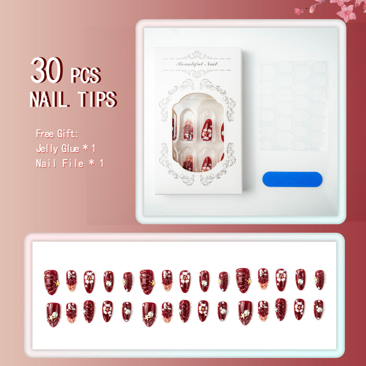 Nail art set with floral rhinestone decorations Acalora