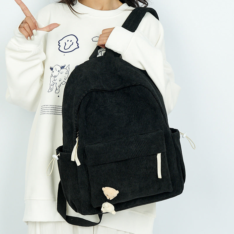 Corduroy Textured Casual School Backpack Kalsten
