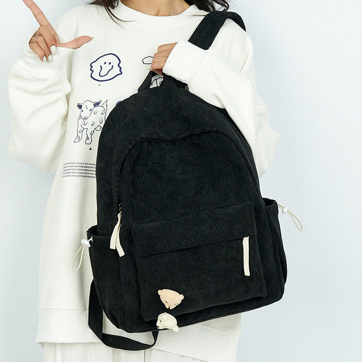 Corduroy Textured Casual School Backpack Kalsten