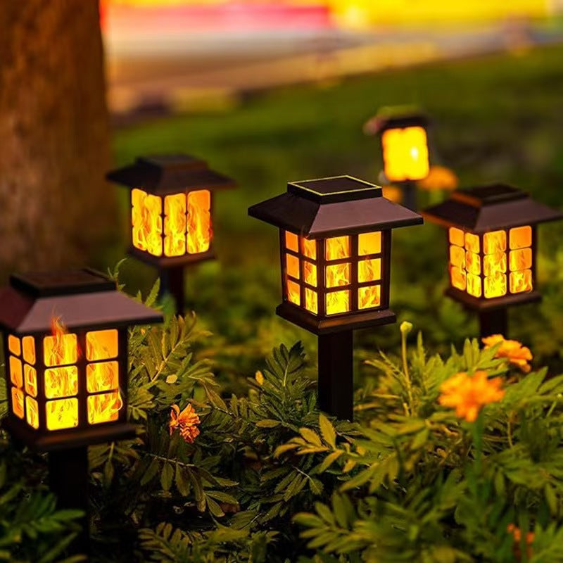 Solar Flame-Effect Garden Pathway Stake Lanterns With Weatherproof ABS Housing And Warm LED Glow Kalsten
