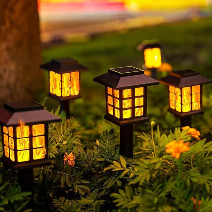 Solar Flame-Effect Garden Pathway Stake Lanterns With Weatherproof ABS Housing And Warm LED Glow Kalsten