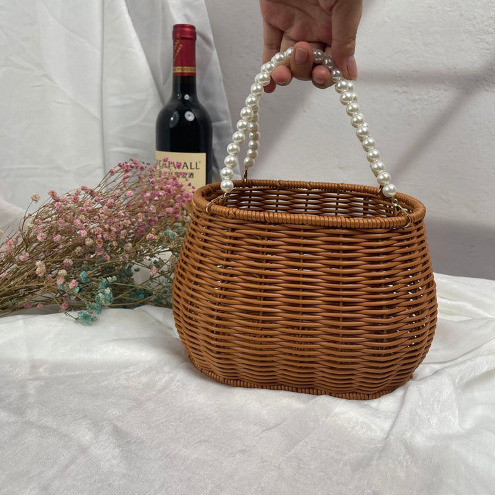 Women's stylish rattan container with pearl handle Kalsten