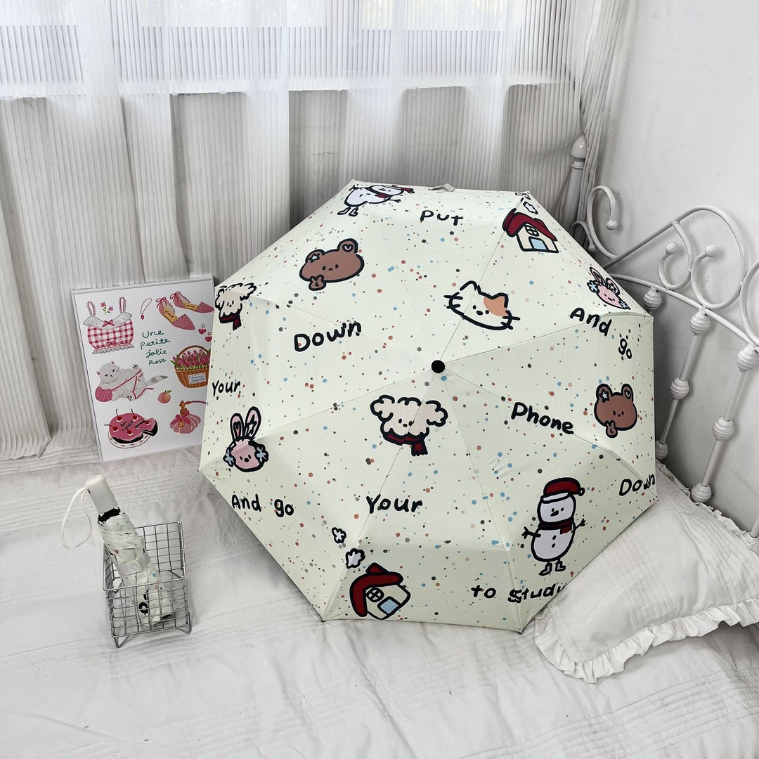 Women's Automatic Folding Umbrella with Cheerful Snowman Design Kalsten
