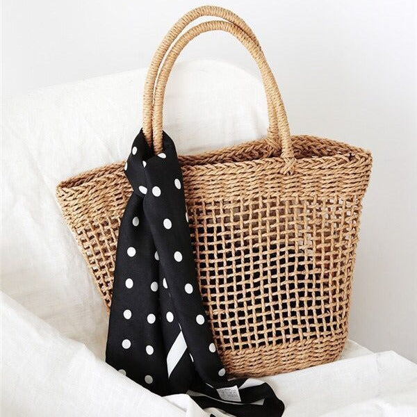 Elegant basket bag with stylish weaving and fashionable scarf Kalsten
