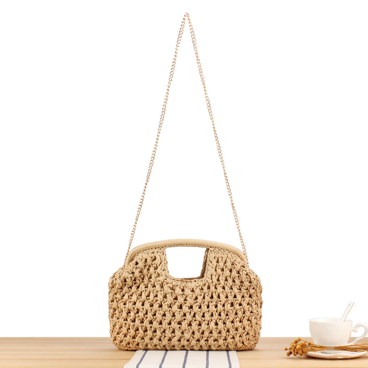 Fine straw shoulder bag with elegant chain accents Kalsten