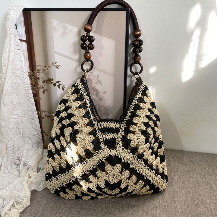 Hand-knotted tote bag with wooden handles Kalsten