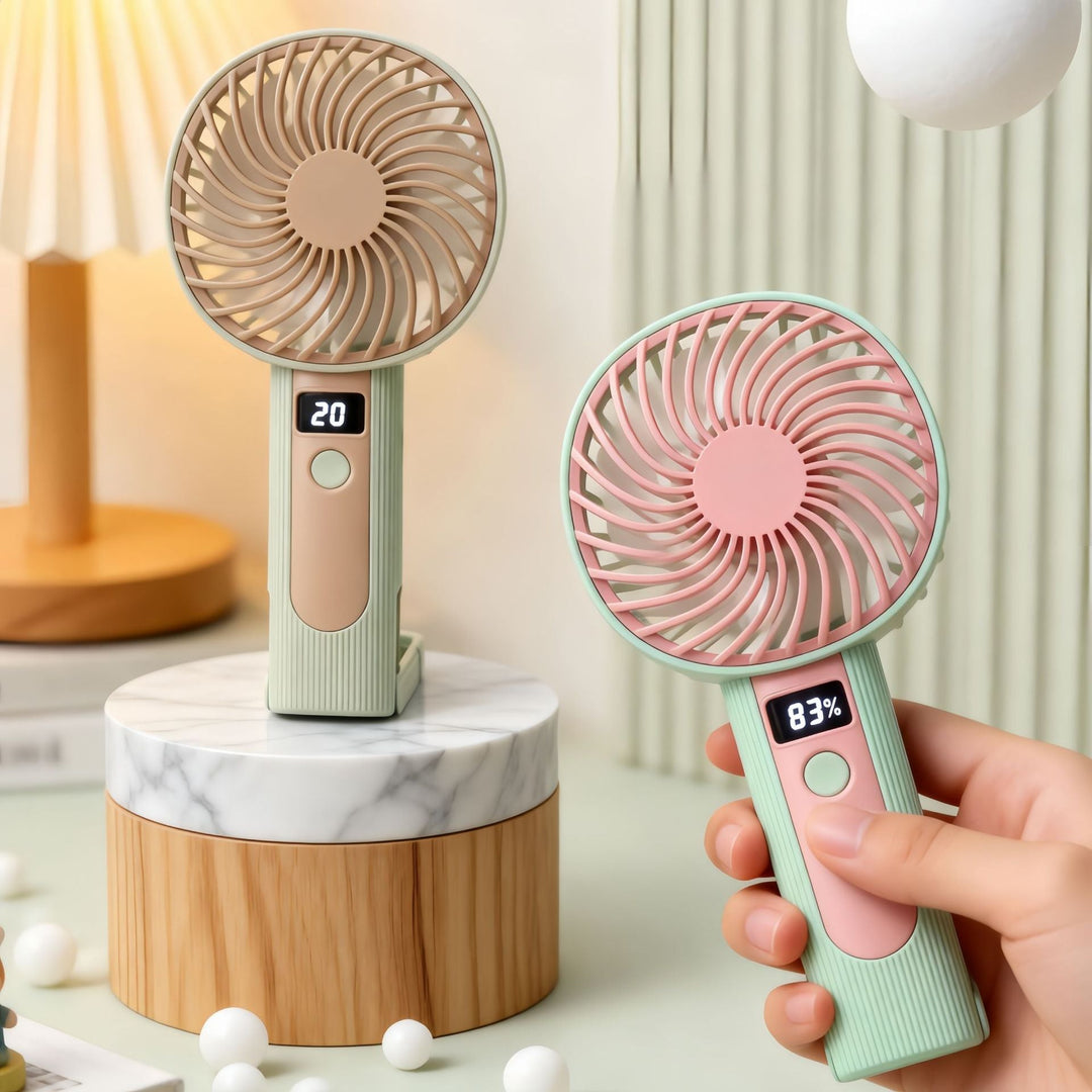 Unisex compact foldable USB fan with digital display, quiet motor and multi-stage speed control Kalsten