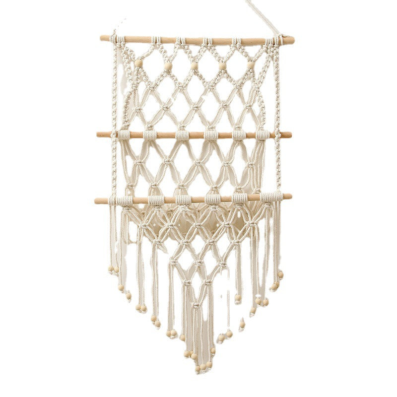 Macrame Wall Hanging with Natural Wood Accents Acalora