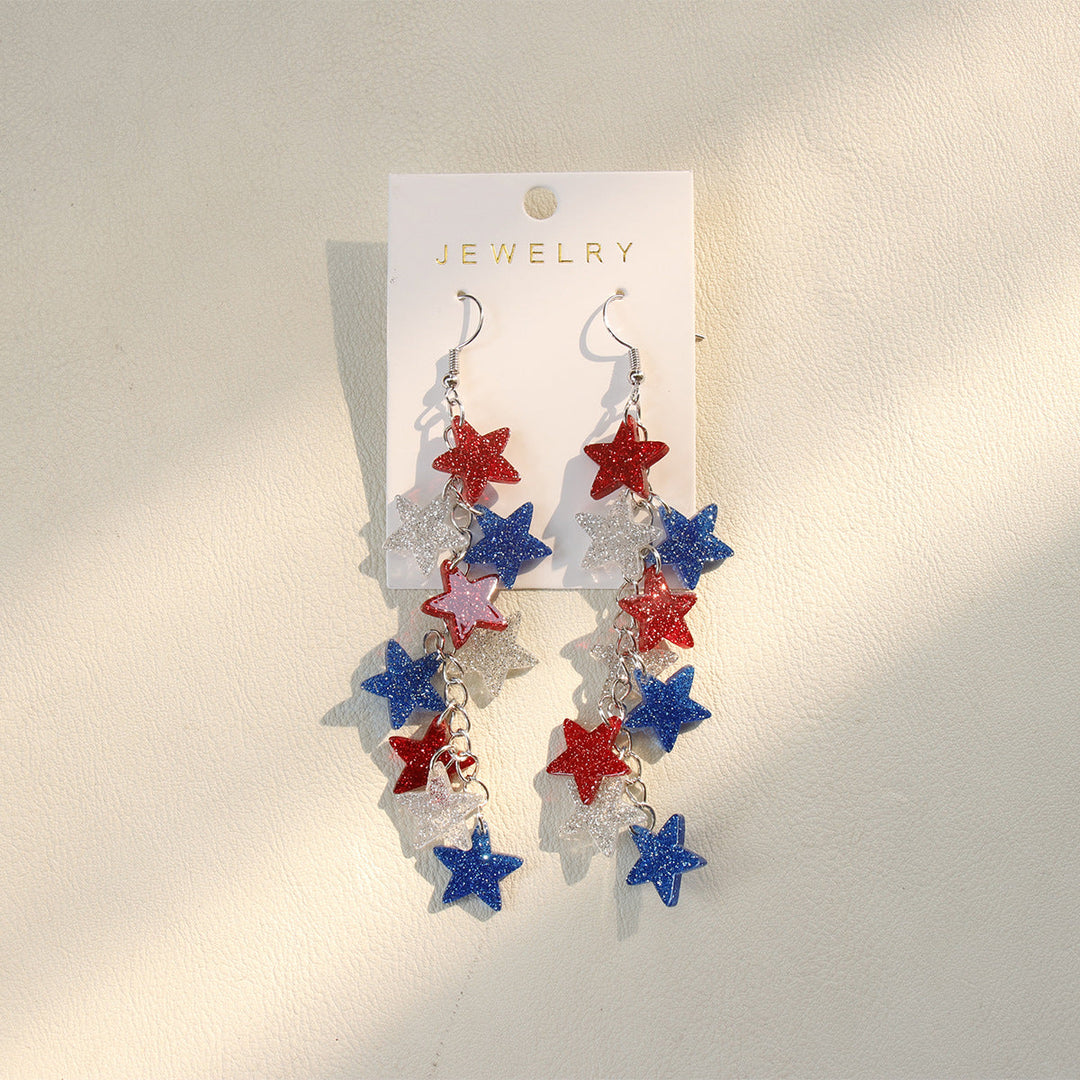 Women's nan glitter star cascade dangle earrings with layered charm chain and lightweight alloy hooks Kalsten