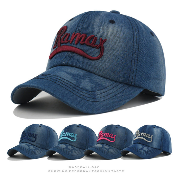 Men's Distressed Denim Embroidered Baseball Cap Kalsten