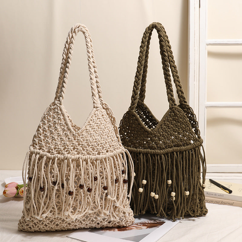 Crocheted beach bag with fringe details Kalsten