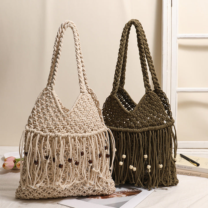 Crocheted beach bag with fringe details Kalsten