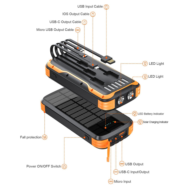 Robust Solar Powerbank with Integrated Flashlight and Multifunctional Charging Connection Kalsten
