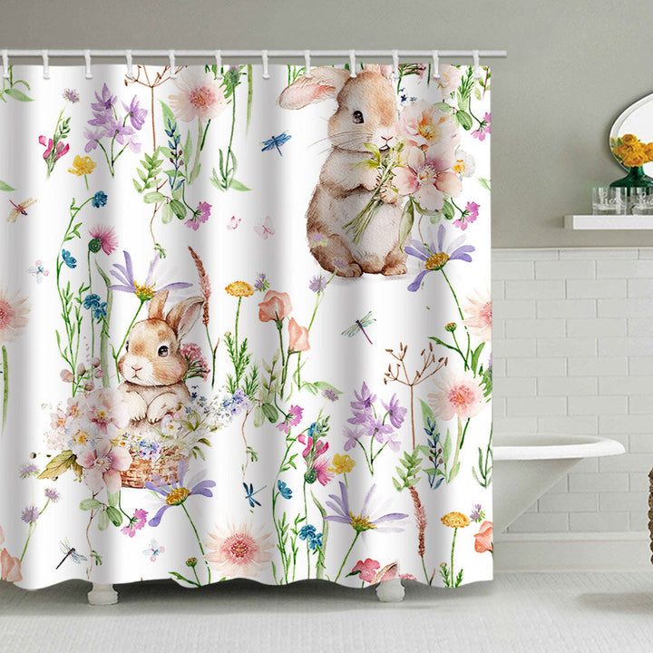 Whimsical Bunny Print Shower Curtain Kalsten