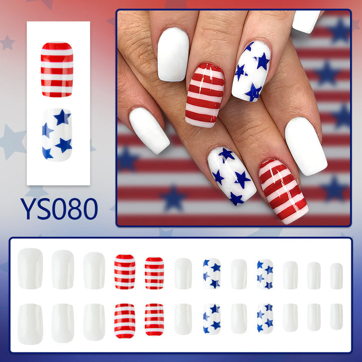 Women's nan patriotic press-on manicure kit with glossy gel finish and long coffin shape Kalsten