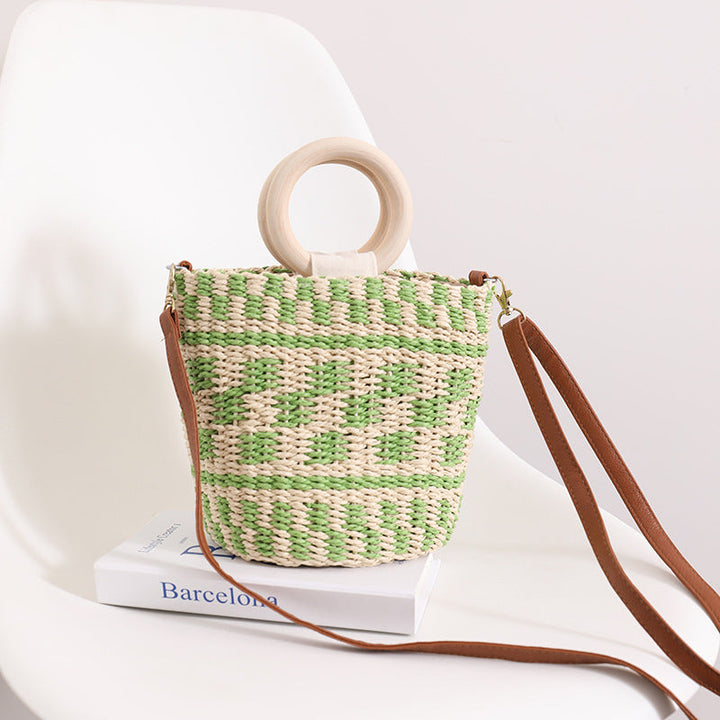 Handcrafted basket bag with wooden handle and adjustable shoulder strap Kalsten