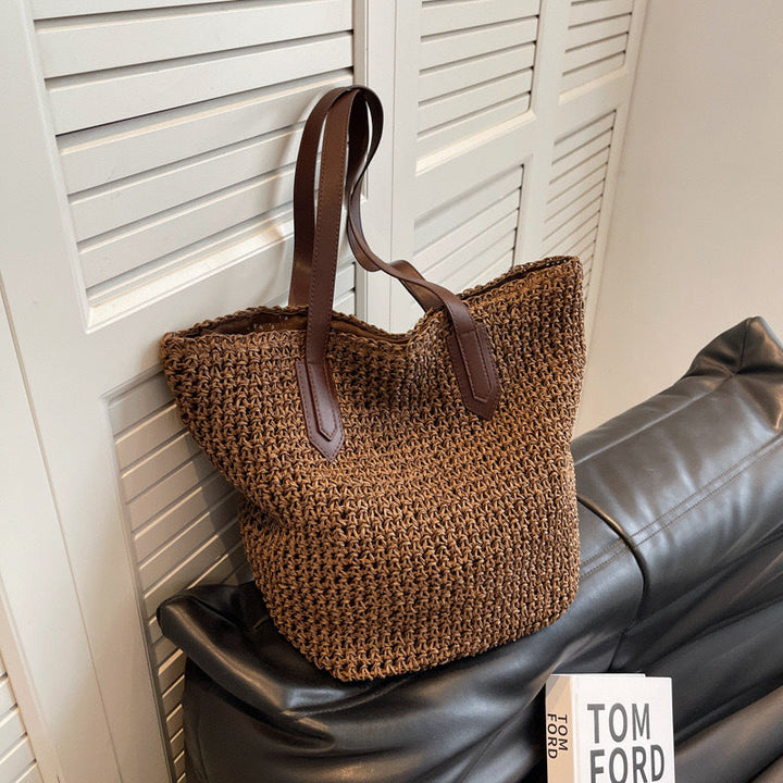 Braided shopping bag with leather handles Kalsten