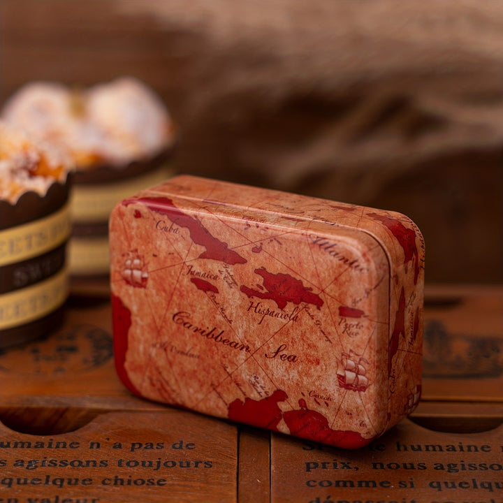 Unisex nan decorative printed metal storage tin set with hinged lids travel-themed organizer boxes Kalsten