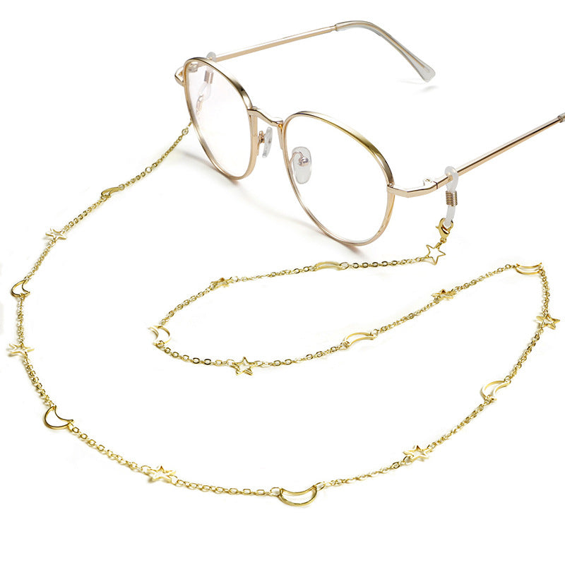 Fashionable glasses holder chain with star and moon motifs Kalsten
