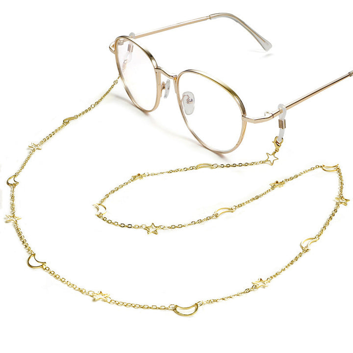 Fashionable glasses holder chain with star and moon motifs Kalsten