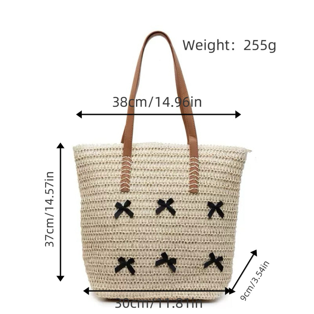 Trendy large beach bag with original bow appliqués Kalsten