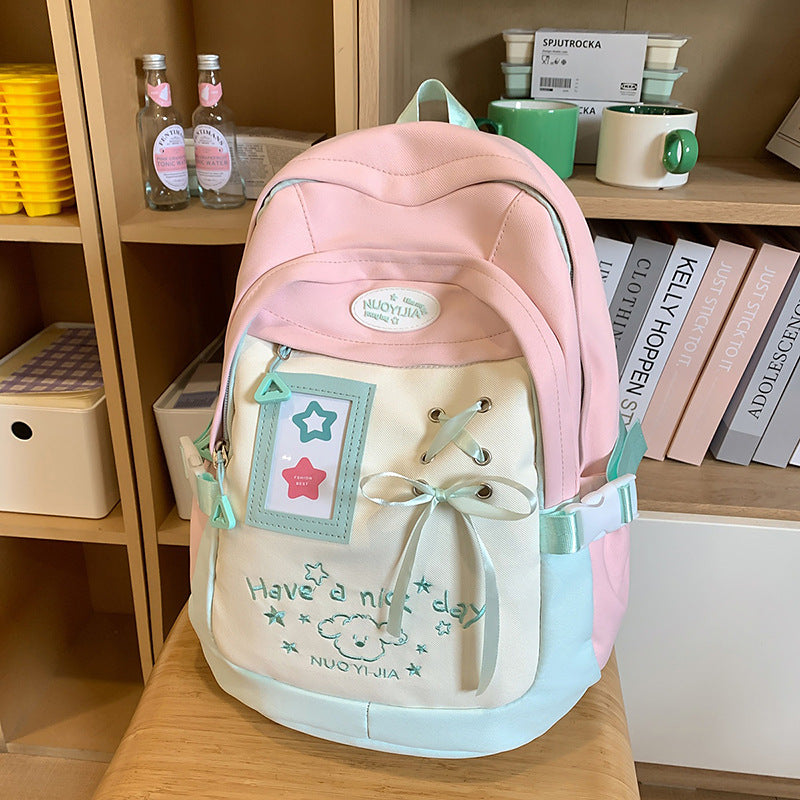 Playful Embroidered Drawstring School Backpack