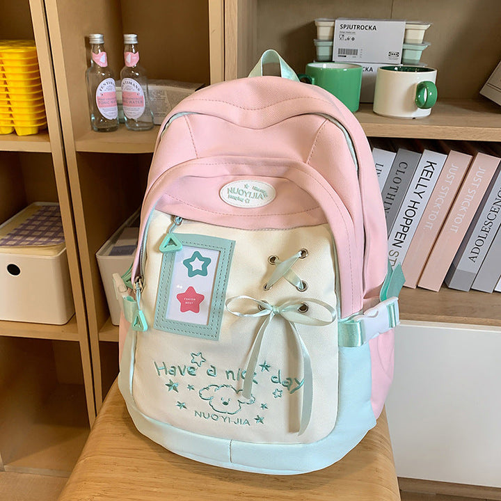 Playful Embroidered Drawstring School Backpack