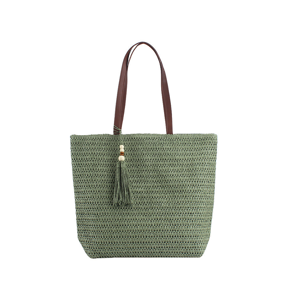 Spacious Shoulder Bag Made of Braided Natural Material with Decorative Tassel Kalsten