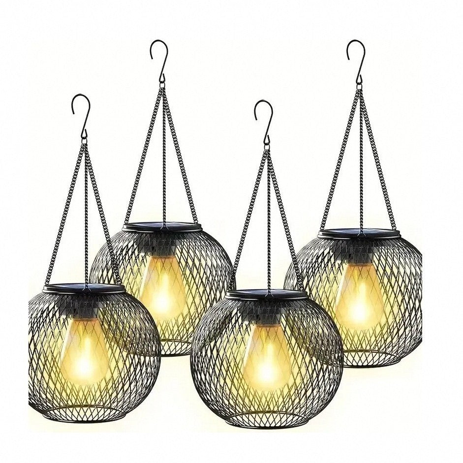 Solar Hanging Outdoor Lanterns With Vintage-Style LED Filament Bulb And Metal Cage Waterproof Suspension Kalsten