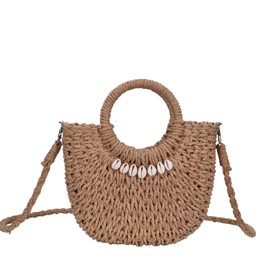 Natural fiber handbag with shell decoration Kalsten