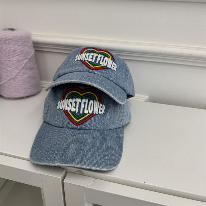 Women's Embroidered Heart Design Denim Baseball Cap Kalsten