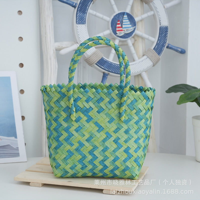 Braided tote bag with wooden handles Kalsten